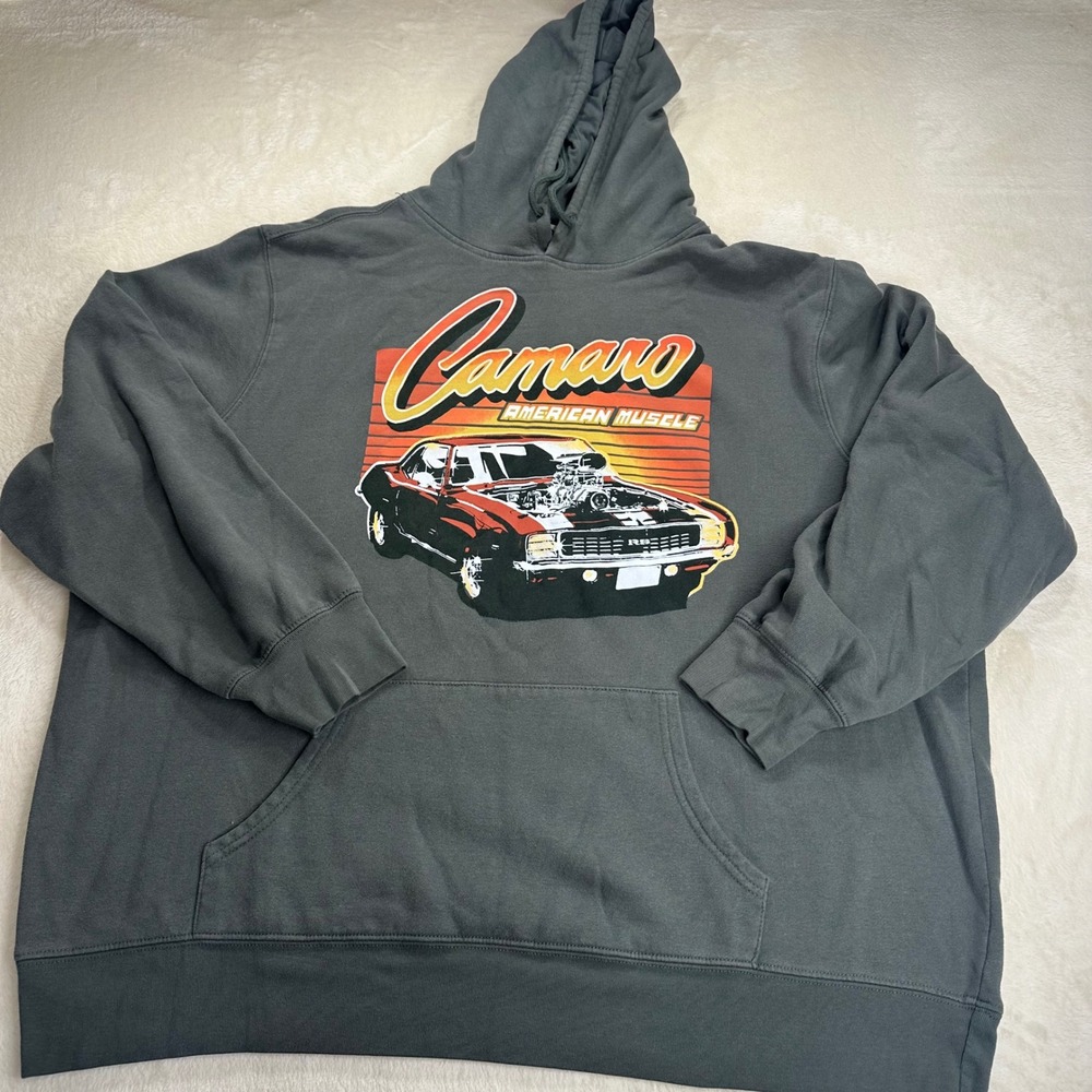 GM Camaro American Muscle Hoodie Mens 2XL Green Graphic Sweatshirt GM Licensed